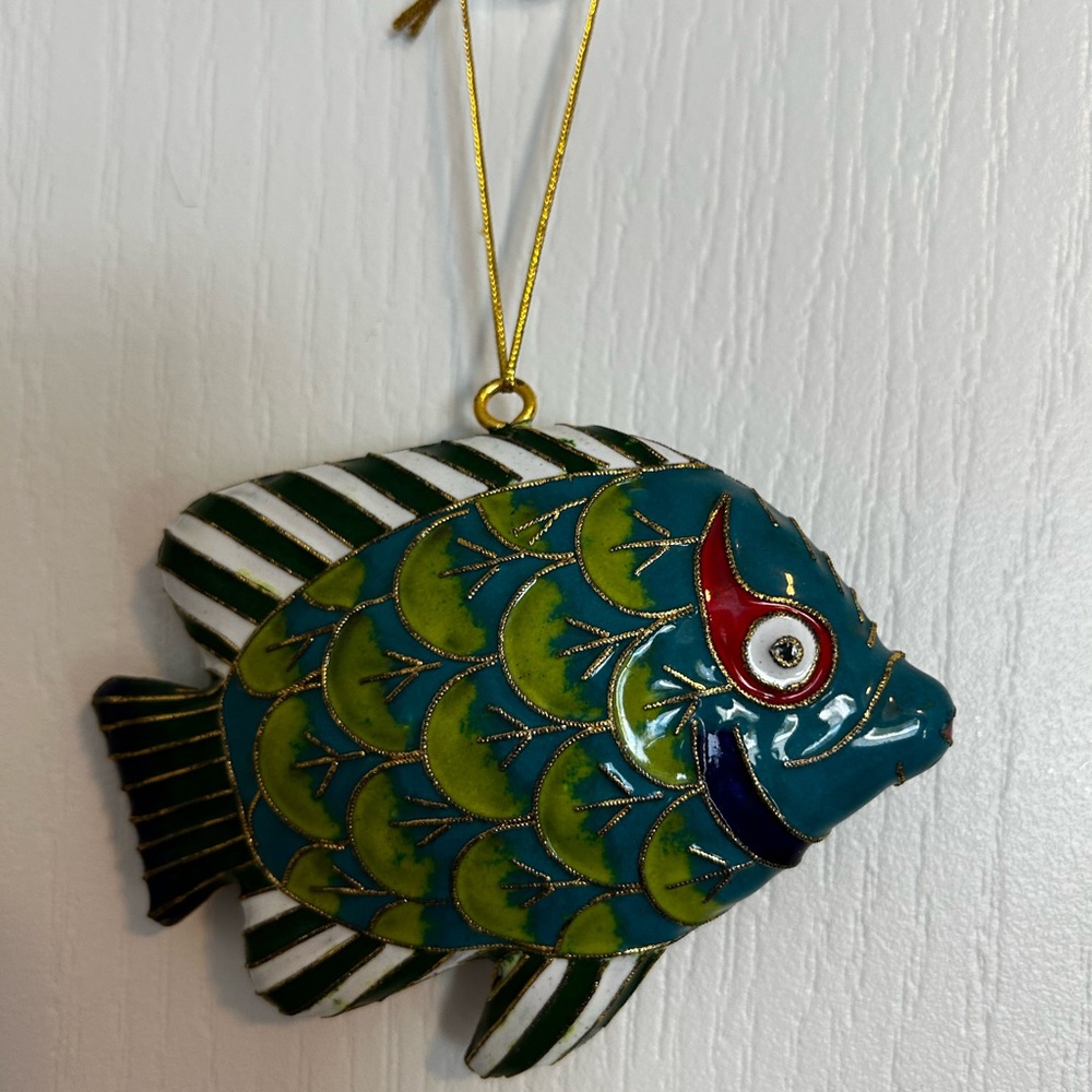 Vibrant Blue and Green with White and Black Fins Fish Hanging Decor / Ornament